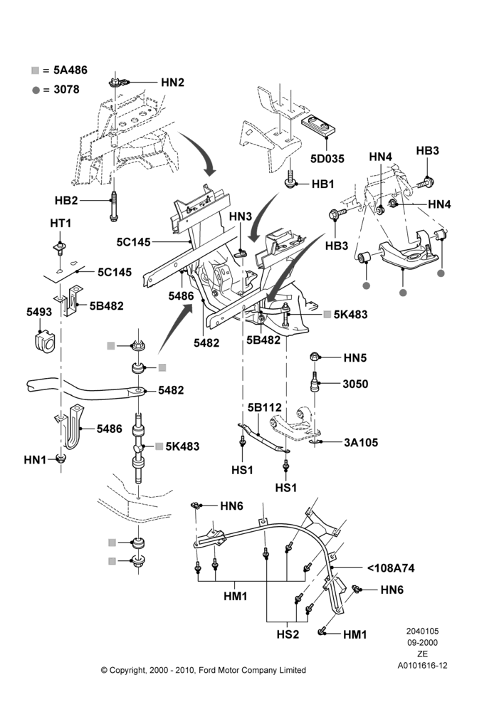 05A - Front Susp.Arms/Stabilizer/X-Member, (-)"KOR"; 18/SEP/2000-06/MAY/2002