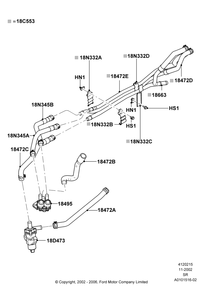 15B - Heater Hoses, 3.9L Dohc EFI NA V8 Gas*HP; 18/NOV/2002-01/JUL/2005