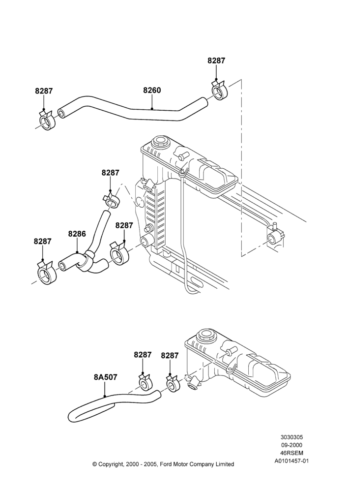 Cooling System Pipes and Hoses, 4.6 SOHC EFI, GT