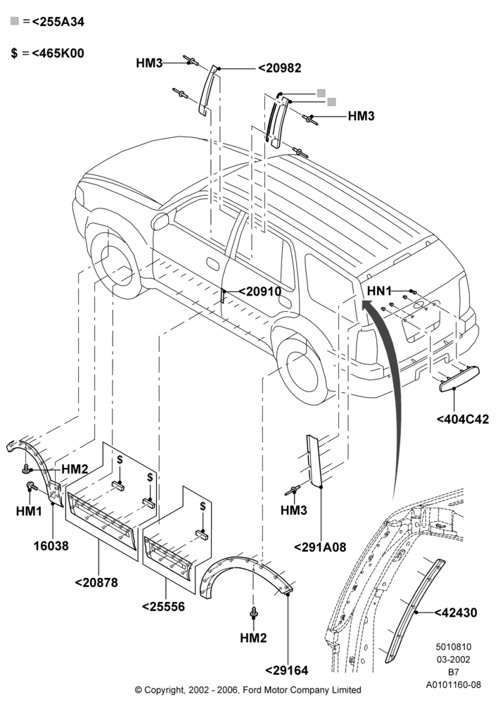 10B - Body Mouldings, With Wheel Lip Moulding; 18/MAR/2002-02/AUG/2006