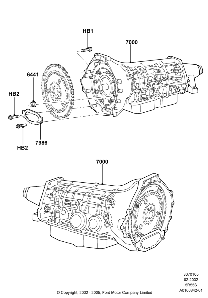 05C - Auto Trans Assy & Speedometer Drive, 2WD, 5 Speed Auto Transmission 5R55S, Romeo 4.6 SOHC EFI; 04/MAR/2002-19/JUL/2005