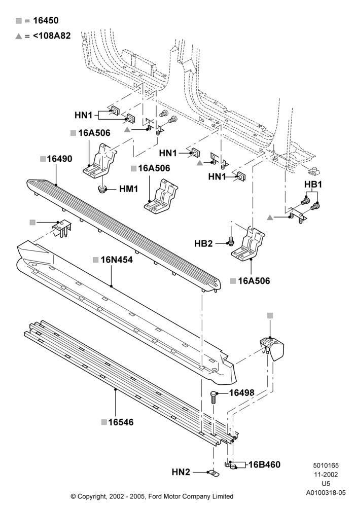 65D - Running Boards/Side Steps, Ford Series, Limited/Eddie Bauer, With Color Keyed Running Boards, Production Board; 04/MAR/2002-19/JUL/2005