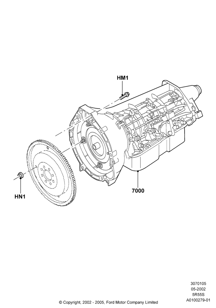 05A - Auto Trans Assy & Speedometer Drive, 2WD, 4.0L V6 12V SOHC EFI, 5 Speed Auto Transmission 5R55S; 04/MAR/2002-19/JUL/2005