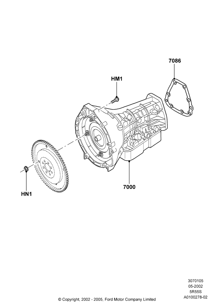 05B - Auto Trans Assy & Speedometer Drive, 4.0L V6 12V SOHC EFI, 4WD, 5 Speed Auto Transmission 5R55S; 04/MAR/2002-19/JUL/2005