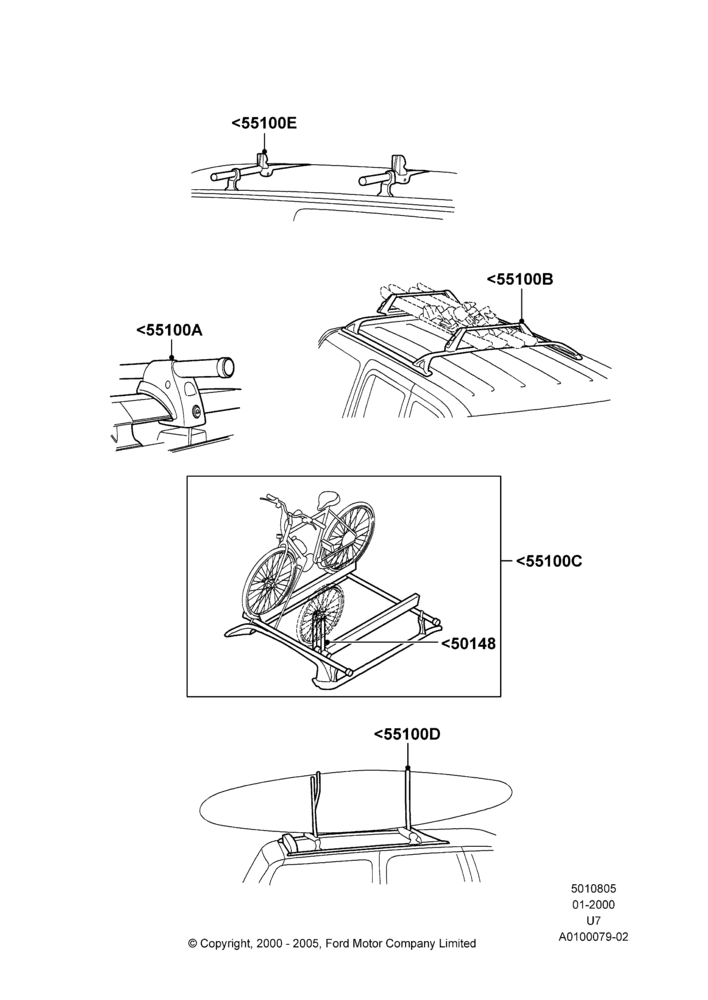 05W - Roof Rack Systems, Accessory, Cross Bar, Ski Racks, Bike Racks, Wheel Holder, Kayak And Canoe Carrier; 31/JAN/2000-09/MAY/2003