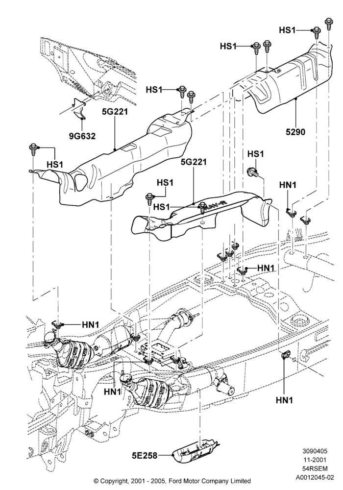 05A - Heat Shields - Exhaust System, 5.4L Modular SOHC V8; 18/MAR/2002-02/AUG/2004