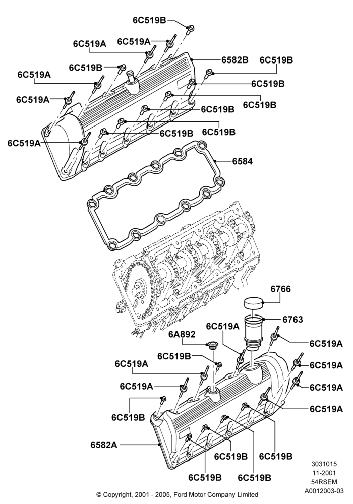 15A - Cylinder Head Cover, 5.4L Modular SOHC V8; 18/MAR/2002-02/AUG/2004