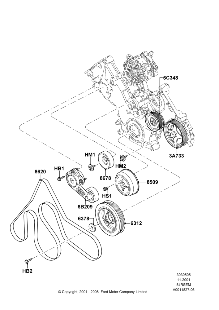 05A - Pulleys and Drive Belts, 5.4L Modular SOHC V8; 18/MAR/2002-02/AUG/2004