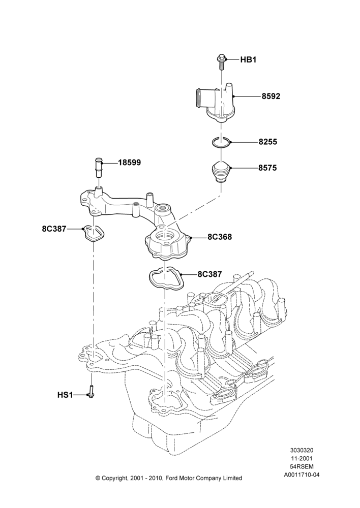 20A - Thermostat/Housing & Related Parts, 5.4L Modular SOHC V8; 18/MAR/2002-02/AUG/2004
