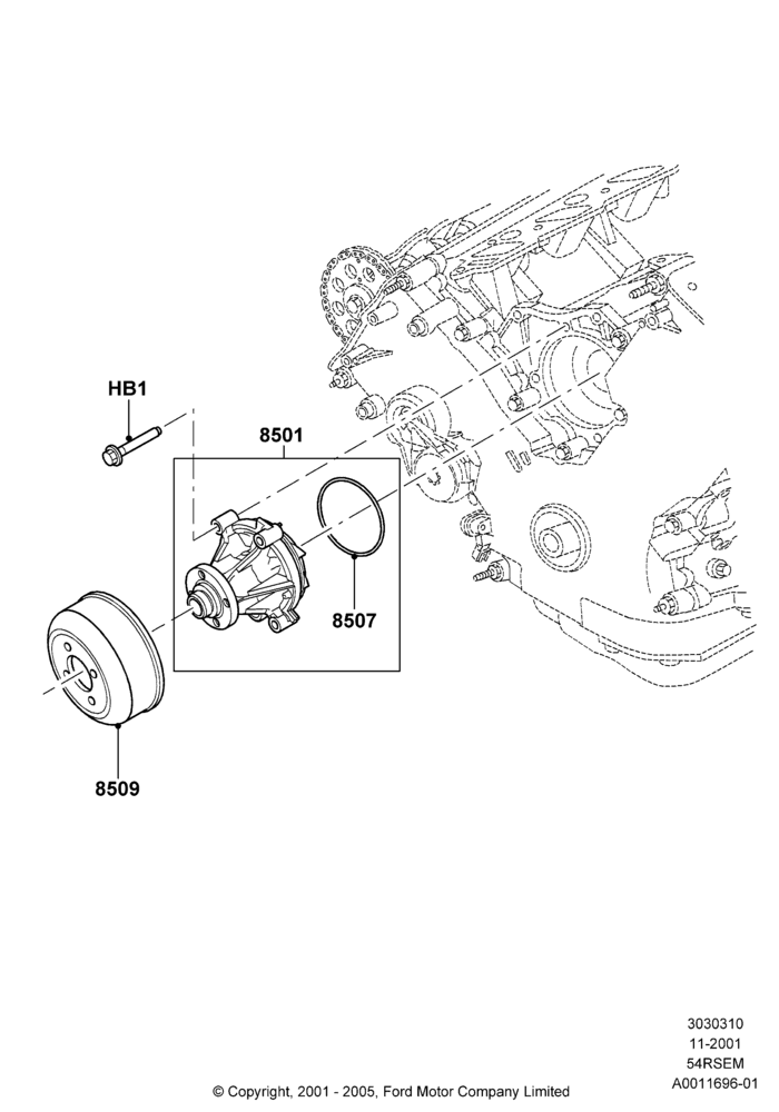 10A - Water Pump, 5.4L Modular SOHC V8; 18/MAR/2002-02/AUG/2004