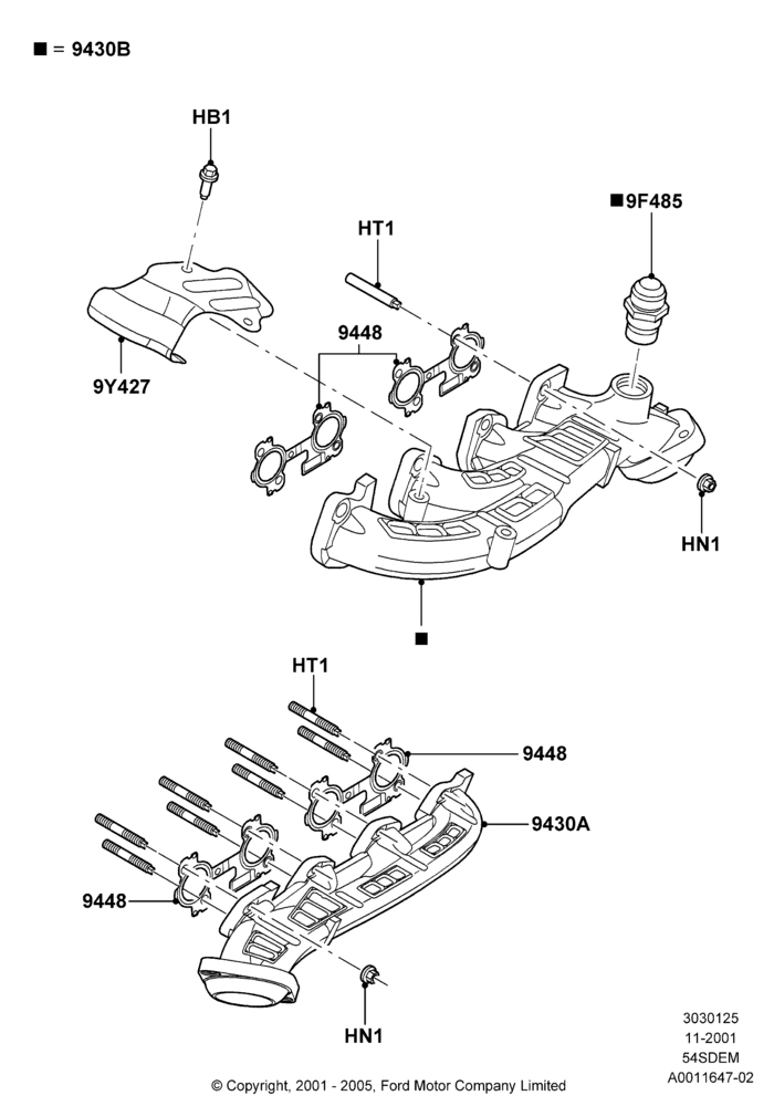 25A - Exhaust Manifold, 5.4L Modular SOHC V8; 18/MAR/2002-02/AUG/2004