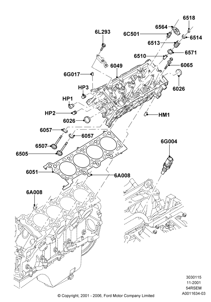 15A - Cylinder Head, 5.4L Modular SOHC V8; 18/MAR/2002-02/AUG/2004