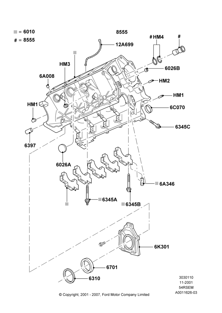 10A - Cylinder Block and Plugs, 5.4L Modular SOHC V8; 18/MAR/2002-02/AUG/2004