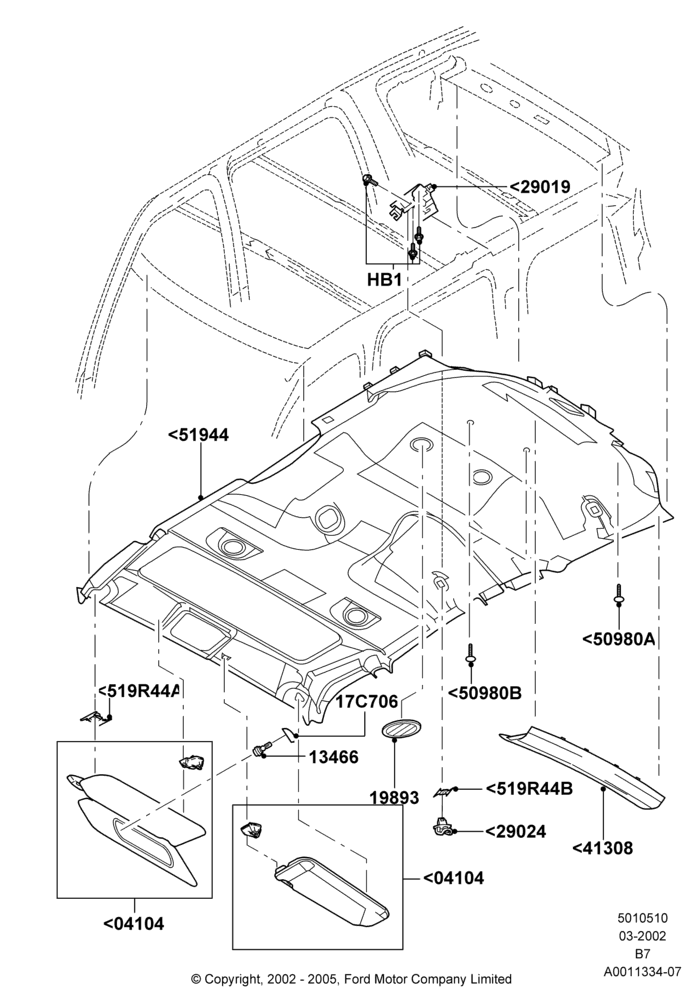 10B - Headlining and Sun Visors, Power Tilt/Slide Sun Roof; 18/MAR/2002-02/AUG/2006