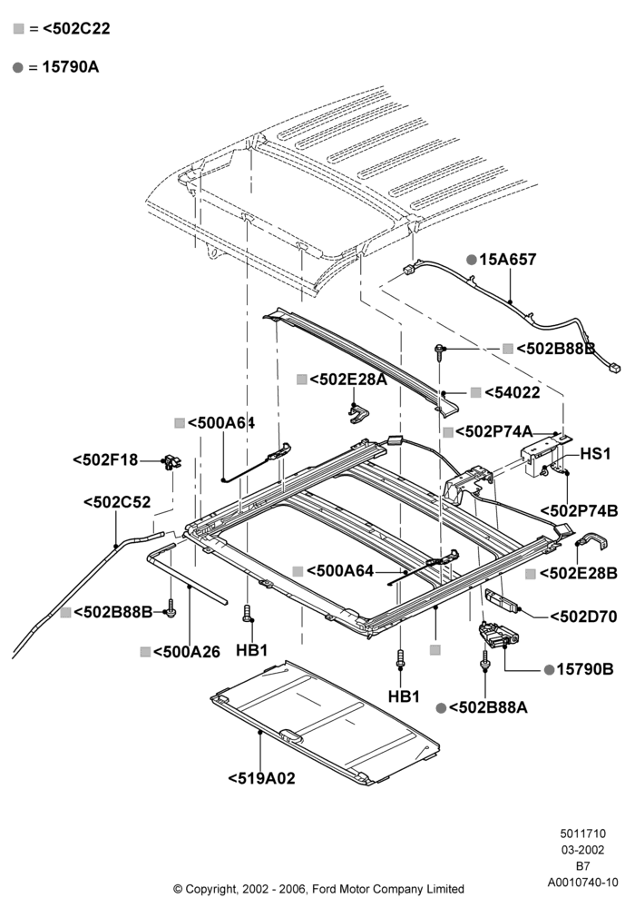 10A - Sliding Roof Mechanism and Controls, Power Tilt/Slide Sun Roof, Production Installed; 18/MAR/2002-04/AUG/2003