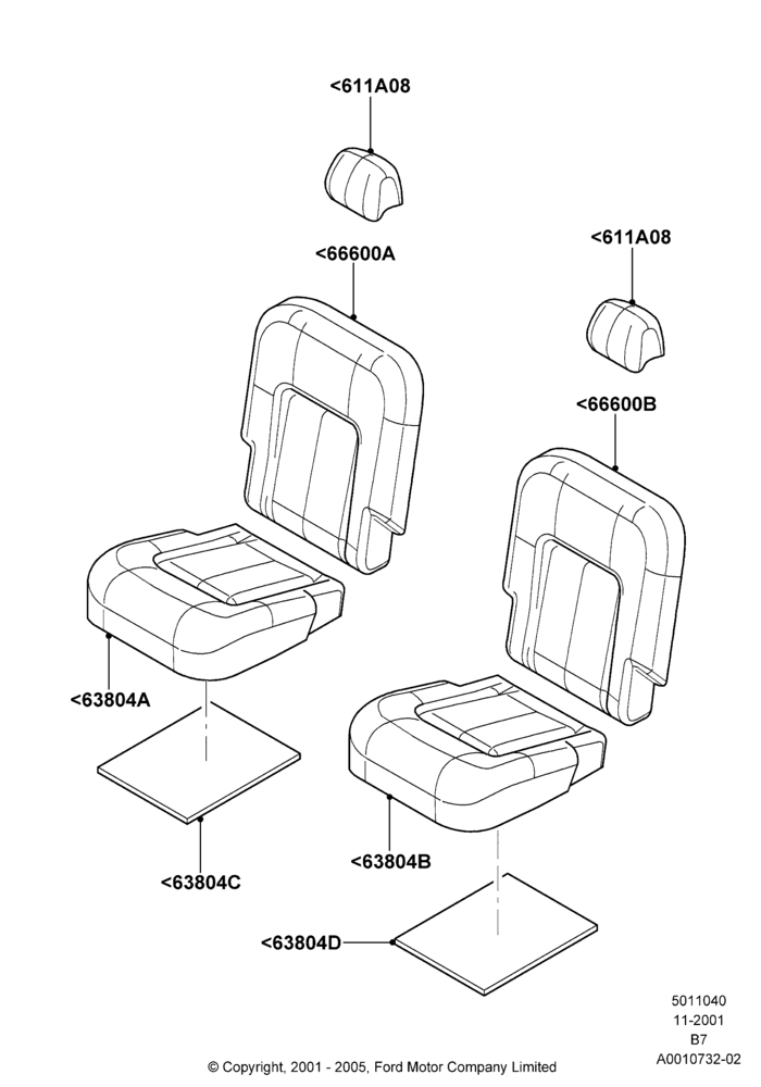 40B - Rear Seat Covers, With 2nd Row Dual Captain Chairs; 18/MAR/2002-02/AUG/2006