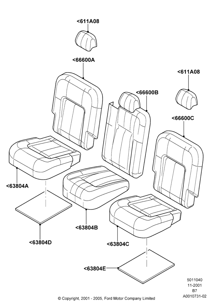 40A - Rear Seat Covers, SECOND ROW 40-20-40 SEATS; 18/MAR/2002-02/AUG/2006
