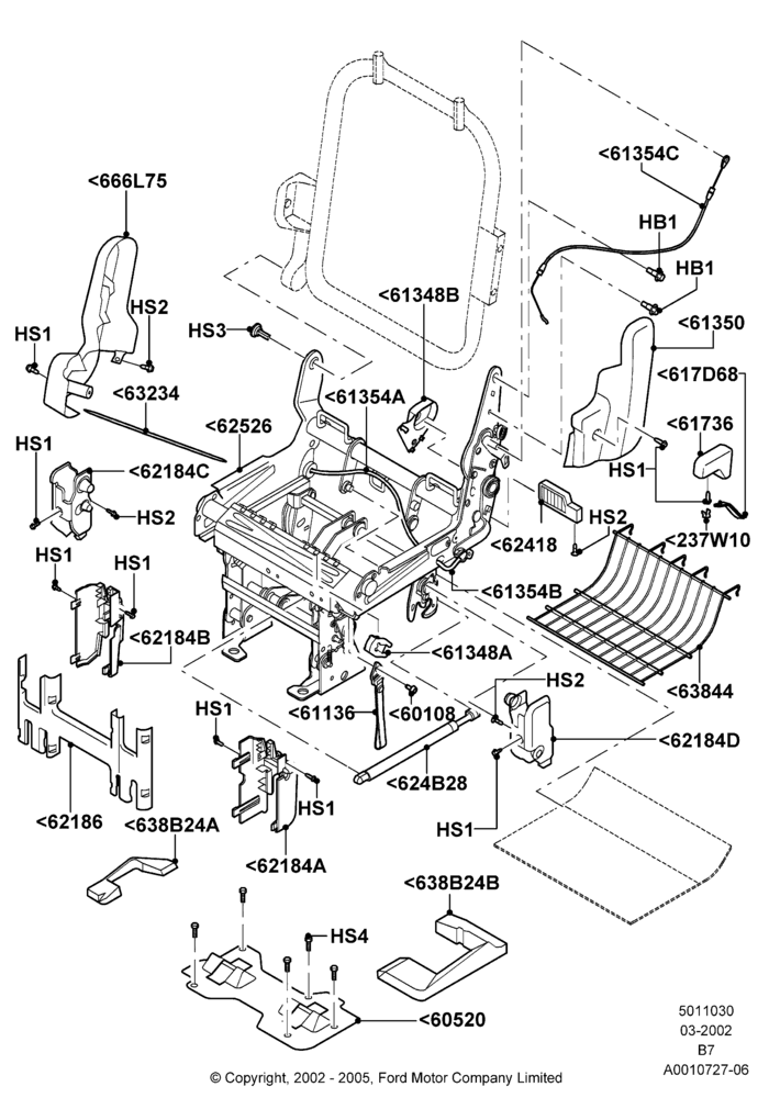 30C - Rear Seat Base, With 2nd Row Dual Captain Chairs; 18/MAR/2002-02/AUG/2006