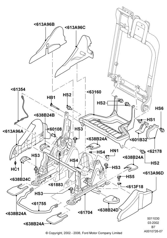 30B - Rear Seat Base, SECOND ROW 40-20-40 SEATS, 20%; 18/MAR/2002-02/AUG/2006