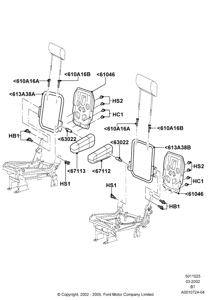 25C - Rear Seat Back, With 2nd Row Dual Captain Chairs; 18/MAR/2002-02/AUG/2006