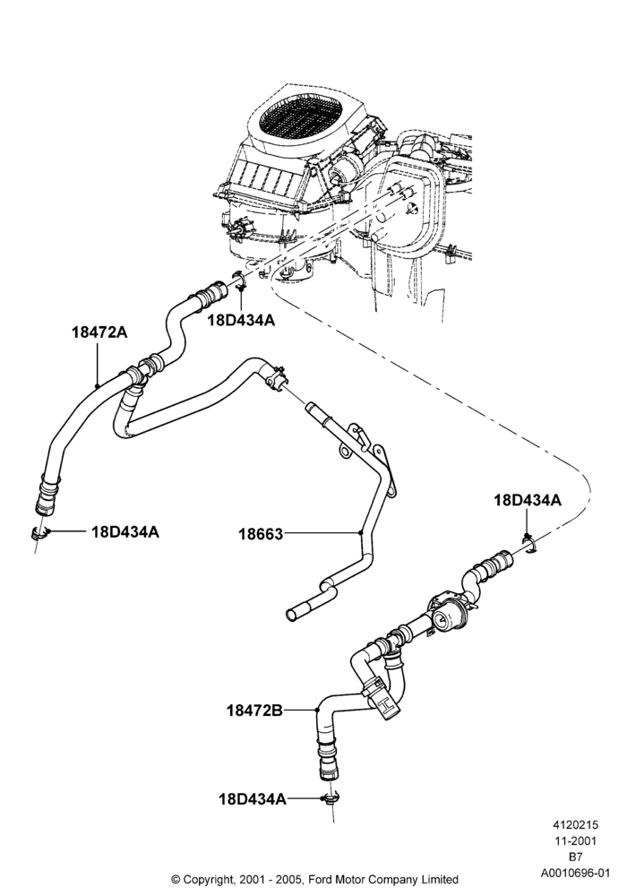 15A - Heater Hoses, HD ATC Air Conditioning, Romeo 4.6 SOHC EFI, With Auxiliary Air Conditioning; 18/MAR/2002-02/AUG/2004