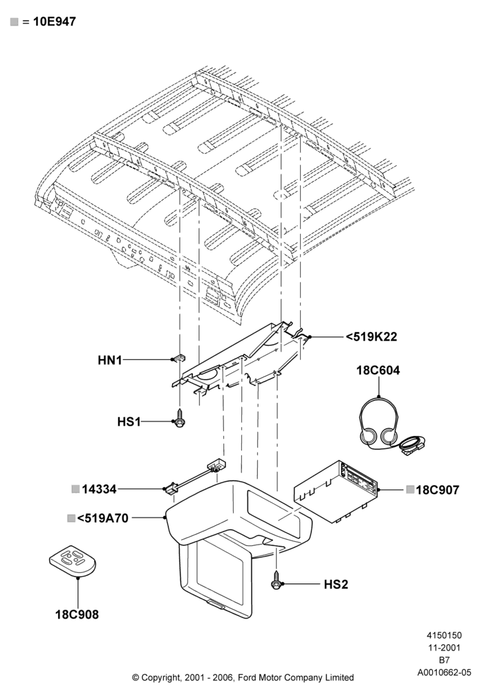 50A - Family Entertainment System, Less Sun Roof, With Monitor/VCP Package, Production-Installed Type; 18/MAR/2002-03/FEB/2003
