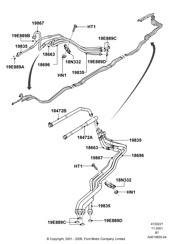 21A - Auxiliary Heater Hoses, HD ATC Air Conditioning, With Auxiliary Air Conditioning; 18/MAR/2002-02/AUG/2006