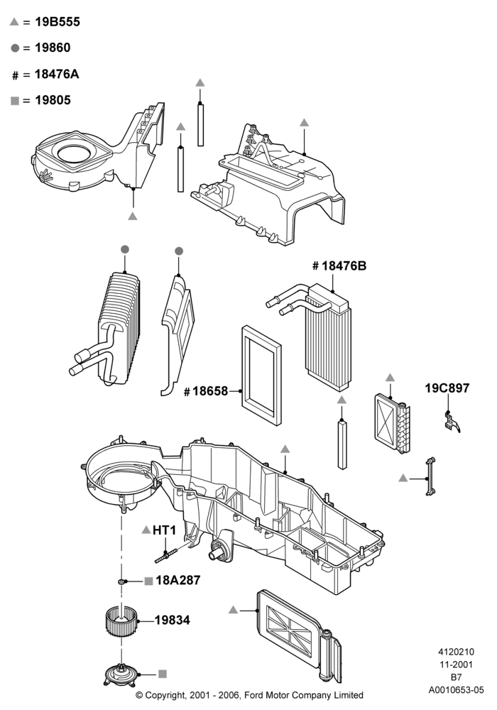 10A - Heater/Air Cond.Internal Components, Manual Air Conditioning, With Auxiliary Air Conditioning; 18/MAR/2002-02/AUG/2006