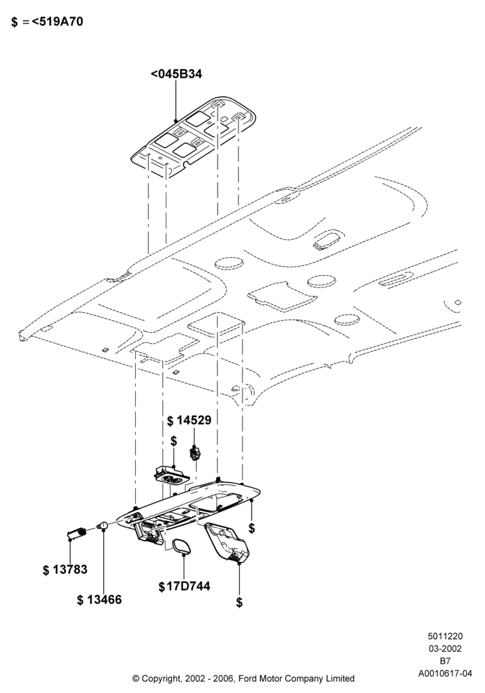 20A - Console - Overhead, Less Sun Roof; 18/MAR/2002-02/AUG/2006