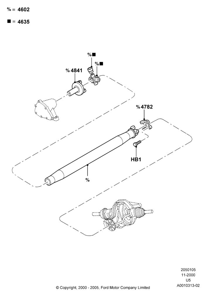 05B - Drive Shaft - Rear Axle Drive, 2WD, LHD RWD; 13/NOV/2000-19/JUL/2005
