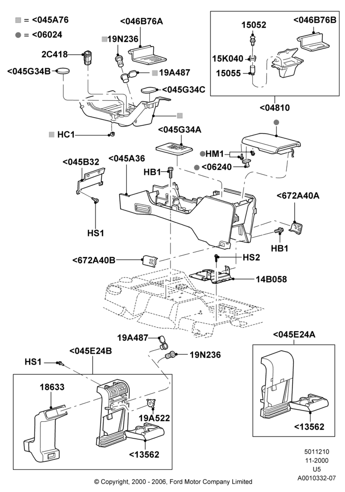 10B - Console - Floor, All LHD Territories, Automatic Transmission; 13/NOV/2000-19/AUG/2002