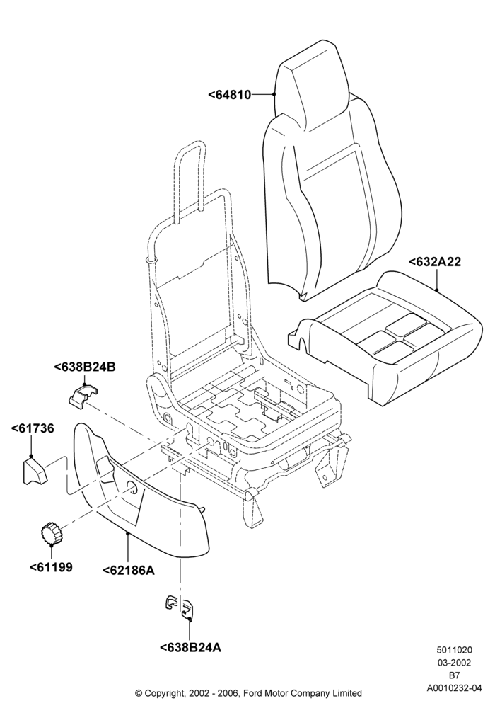 20D - Front Seat Pads/Valances & Heating, Less Temp Control Passenger Seat, With Captain Chair Front Seats; 18/MAR/2002-02/AUG/2006