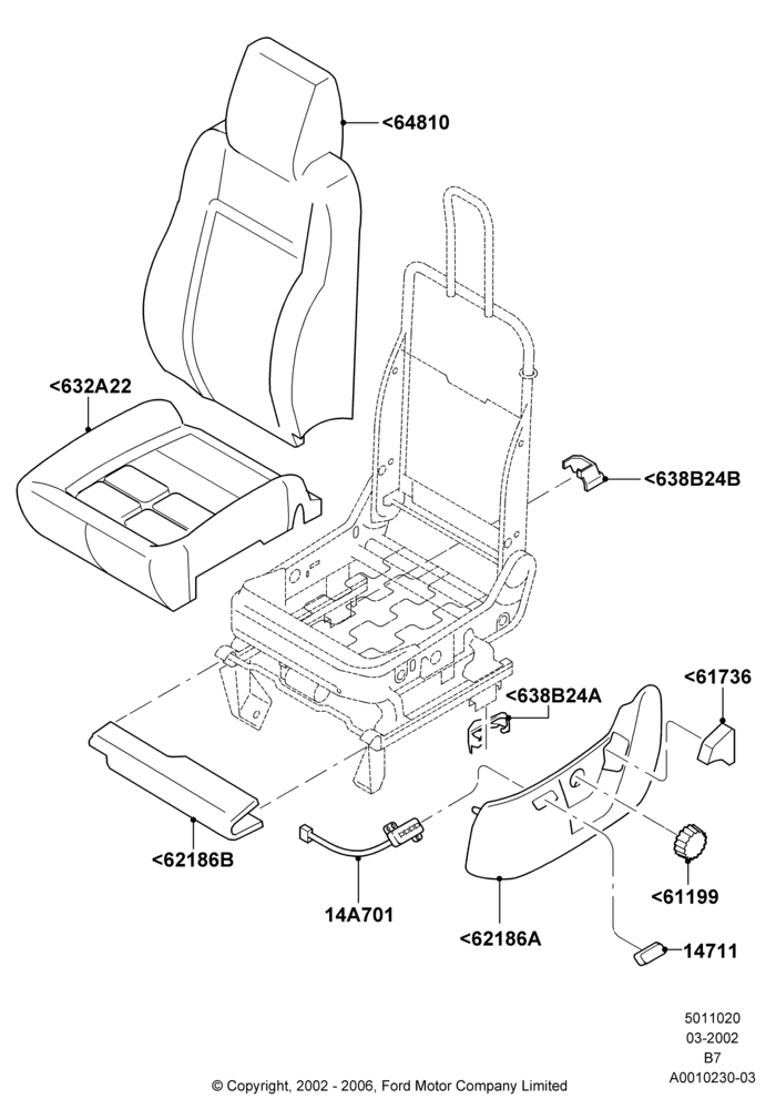 20C - Front Seat Pads/Valances & Heating, Less Temp Control Driver Seat; 18/MAR/2002-02/AUG/2006