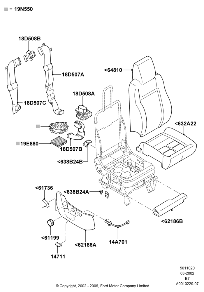 20B - Front Seat Pads/Valances & Heating, With Captain Chair Front Seats, With Temp Control Passenger Seat; 18/MAR/2002-02/AUG/2006