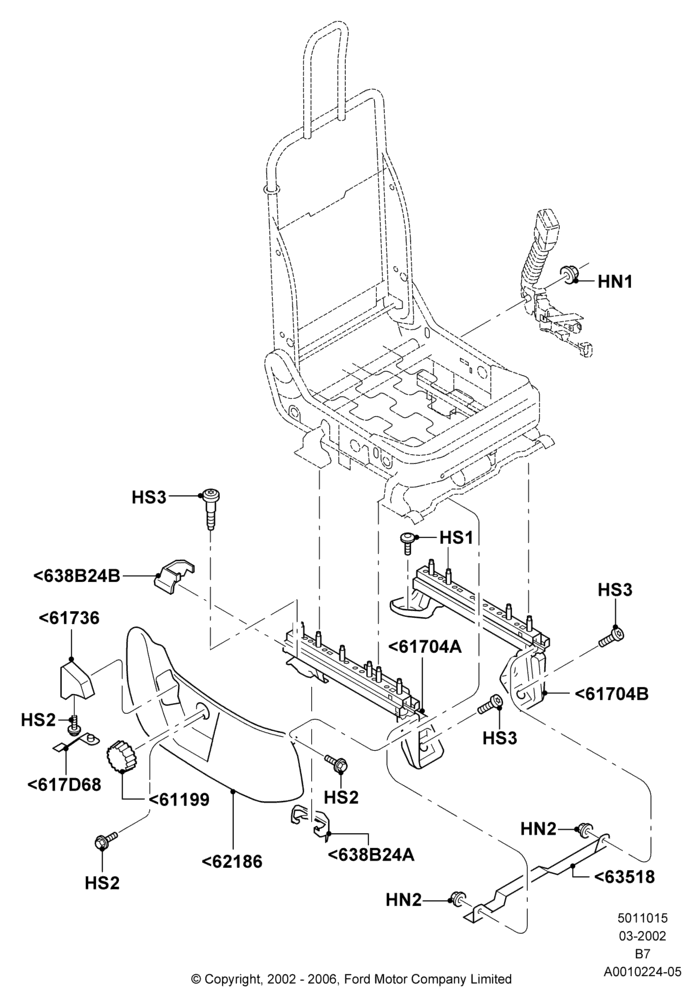 15D - Front Seat Base, Less Temp Control Passenger Seat, With Captain Chair Front Seats; 18/MAR/2002-02/AUG/2006
