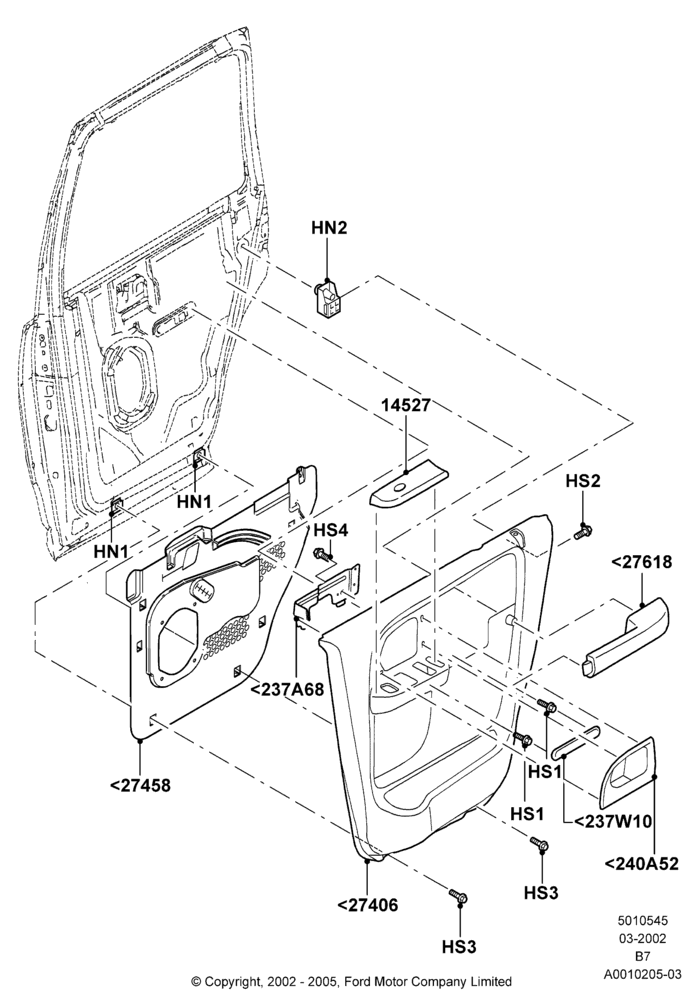 45A - Rear Door Trim Panels; 18/MAR/2002-02/AUG/2006