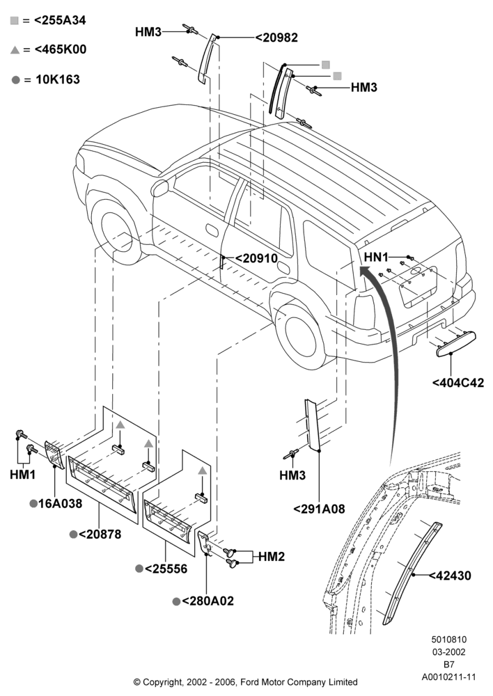 10A - Body Mouldings, Less Exterior Wheel Lip Molding; 18/MAR/2002-02/AUG/2006