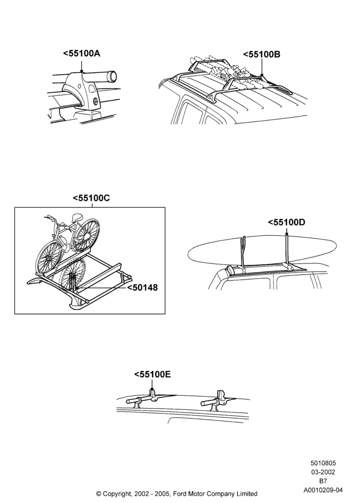 05XB - Roof Rack Systems, Accessory, Cross Bar, Ski Racks, Bike Racks, Kayak And Canoe Carrier; 18/MAR/2002-02/MAY/2005