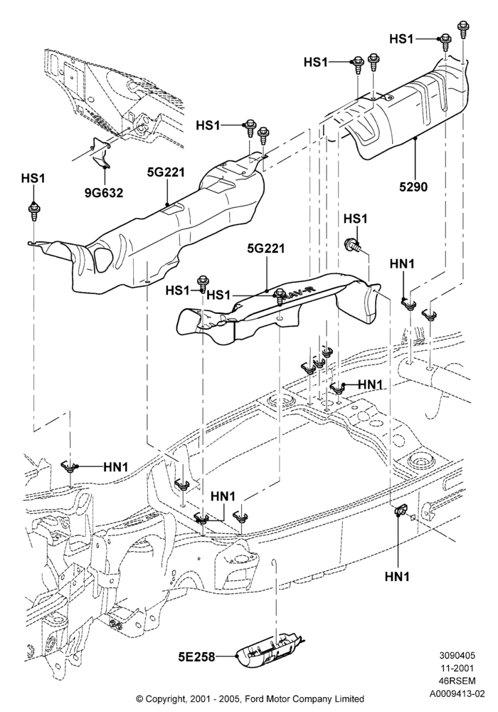 05B - Heat Shields - Exhaust System, Romeo 4.6 SOHC EFI, Windsor 4.6 SOHC EFI; 18/MAR/2002-02/AUG/2004