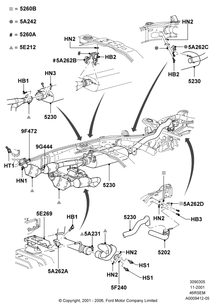 05B - Exhaust System, Romeo 4.6 SOHC EFI, Windsor 4.6 SOHC EFI; 18/MAR/2002-02/AUG/2004