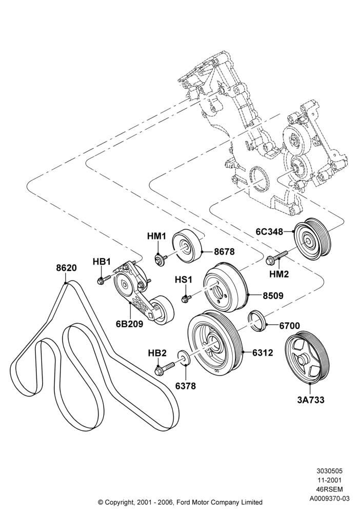05B - Pulleys and Drive Belts, Romeo 4.6 SOHC EFI, Windsor 4.6 SOHC EFI; 18/MAR/2002-02/AUG/2004
