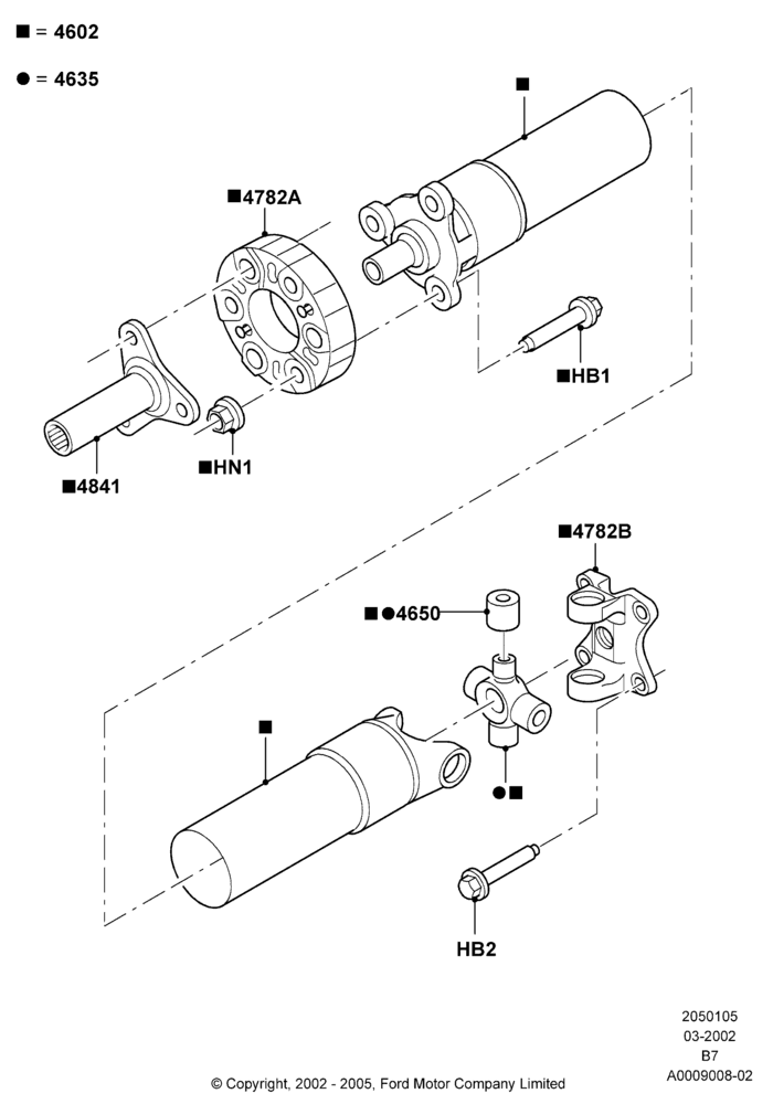05A - Drive Shaft - Rear Axle Drive, 2WD, Romeo 4.6 SOHC EFI; 18/MAR/2002-02/AUG/2006
