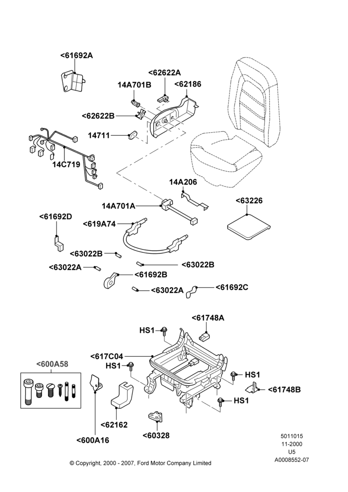 15B - Front Seat Base, Passenger Seat; 13/NOV/2000-19/JUL/2005