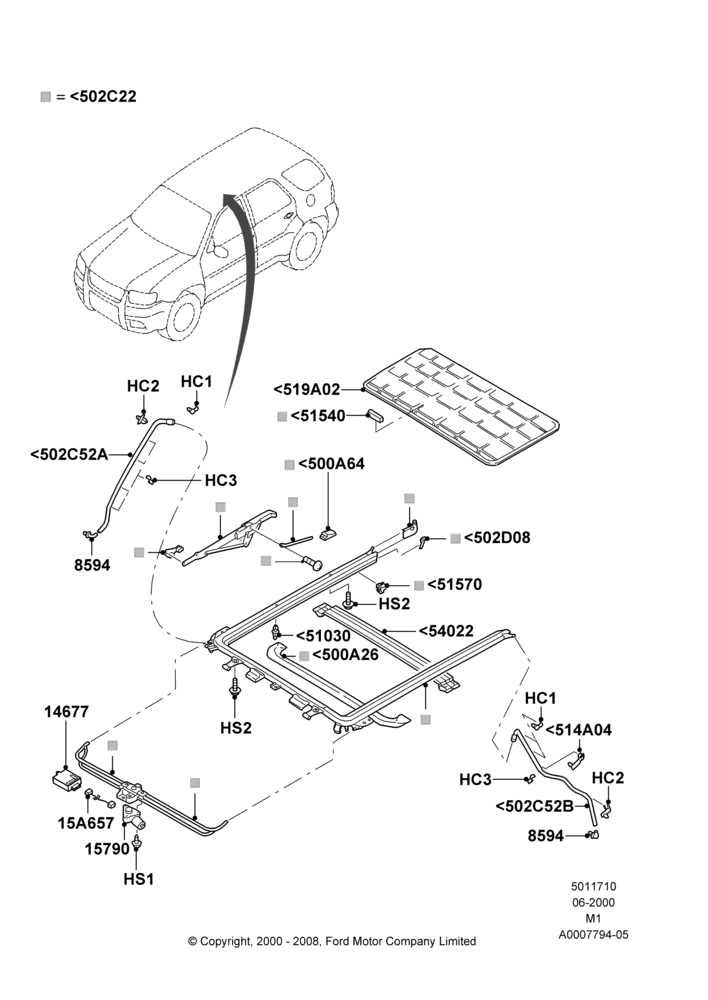 10A - Sliding Roof Mechanism and Controls, All LHD Territories, Production Installed; 12/JUN/2000-12/APR/2004