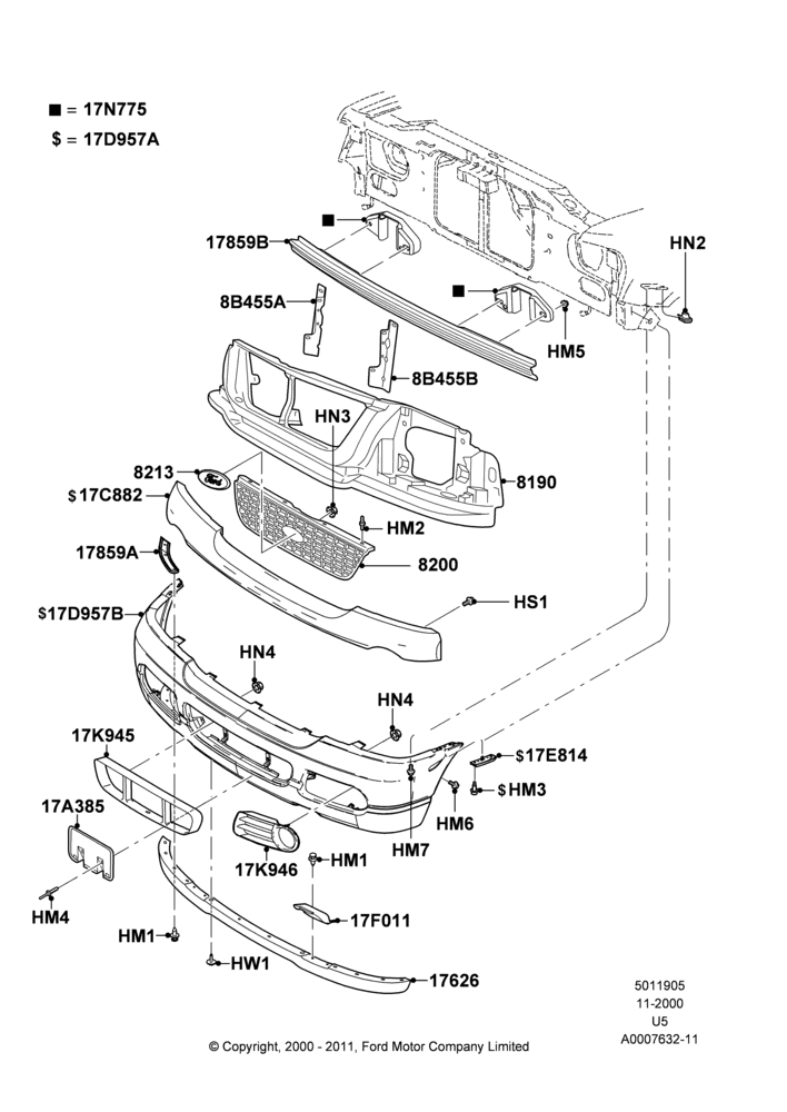 05D - Radiator Grille and Front Bumper, Eddie Bauer, Ford Series, Limited; 13/NOV/2000-19/JUL/2005