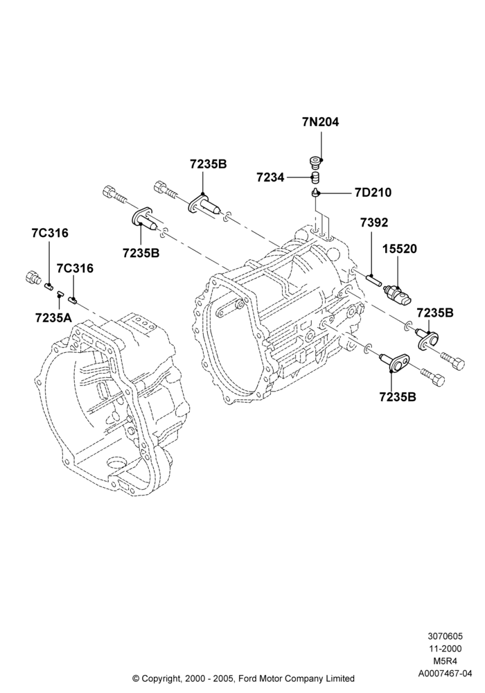 05C - Gear Change Lever - Manual Trans, 5 Speed Manual (M5R4), Outer Case Shift Pins; 13/NOV/2000-19/AUG/2002