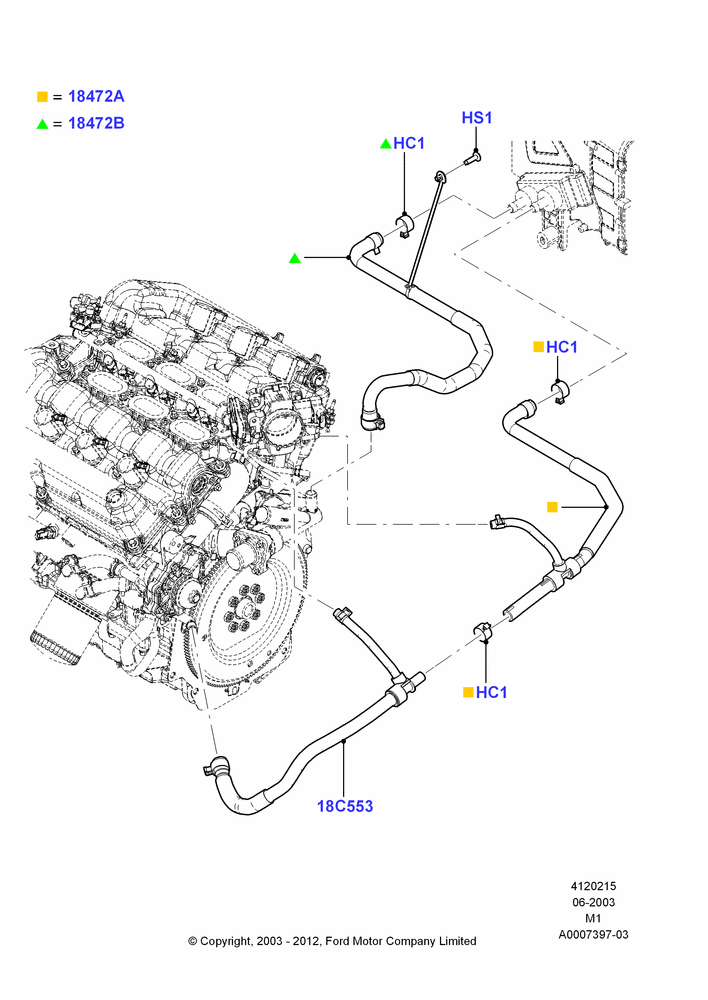 15E - Heater Hoses, 3.0 V6 24V DOHC EFI Modular, All LHD Territories; 22/DEC/2003-01/MAY/2006