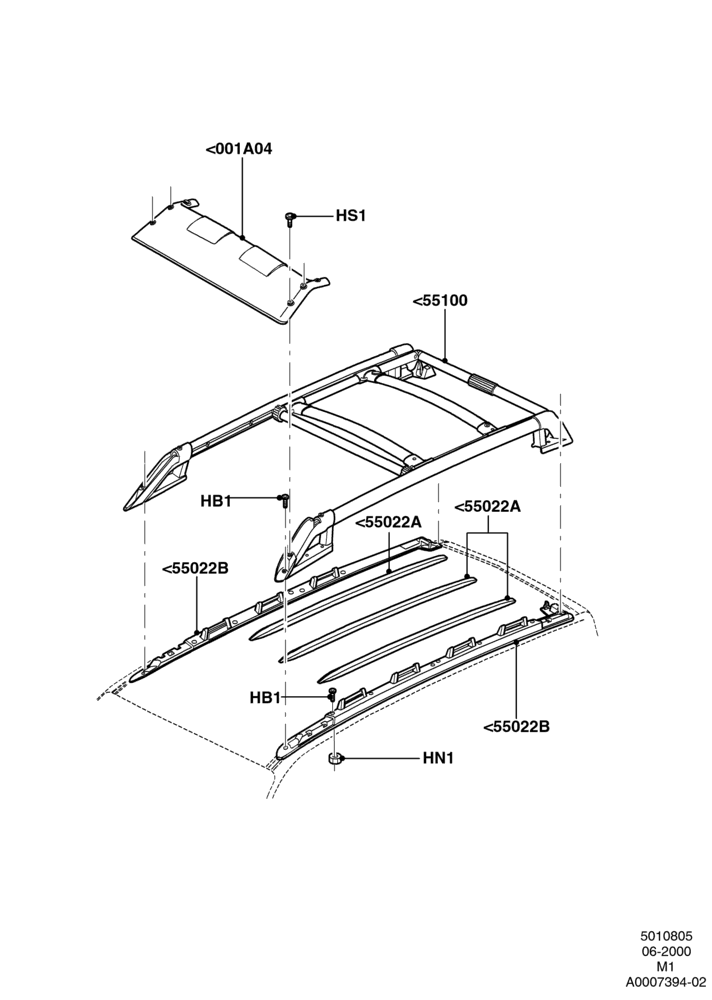 05B - Roof Rack Systems, (+) North American Markets, Ford Series, No Boundaries Roof Luggage Rack, Production Installed; 05/NOV/2001-01/MAY/2006