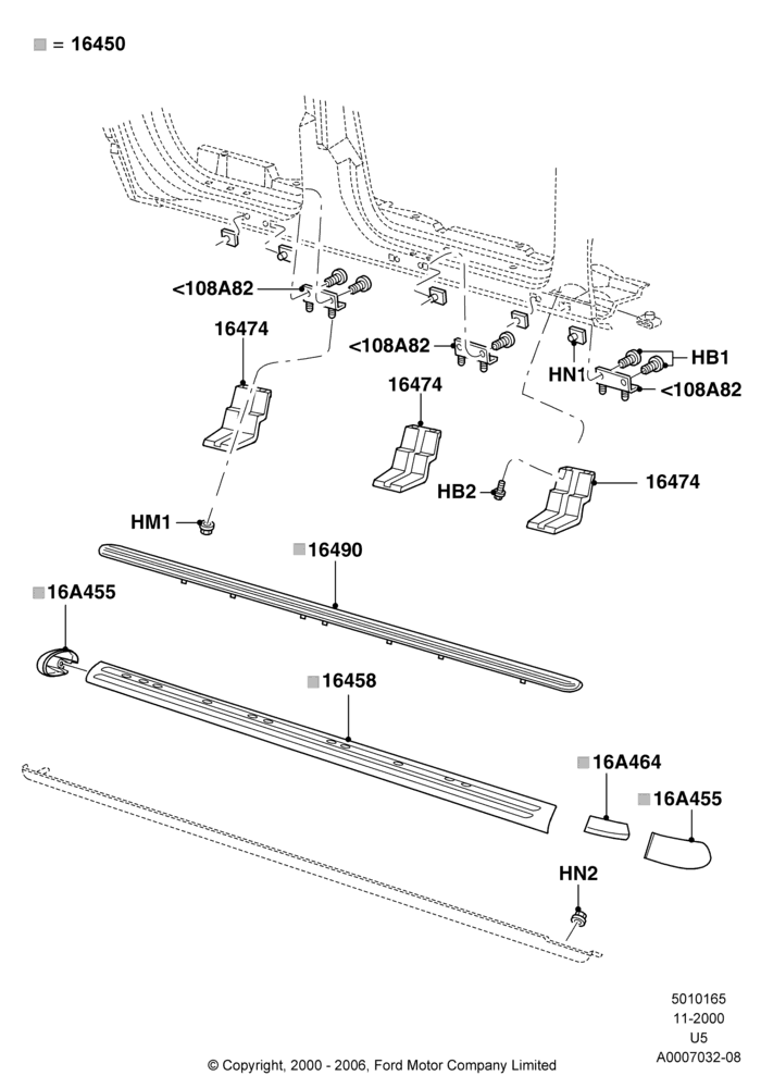 65E - Running Boards/Side Steps, Ford Series, With Side Step Bars, Production Board; 13/NOV/2000-19/JUL/2005