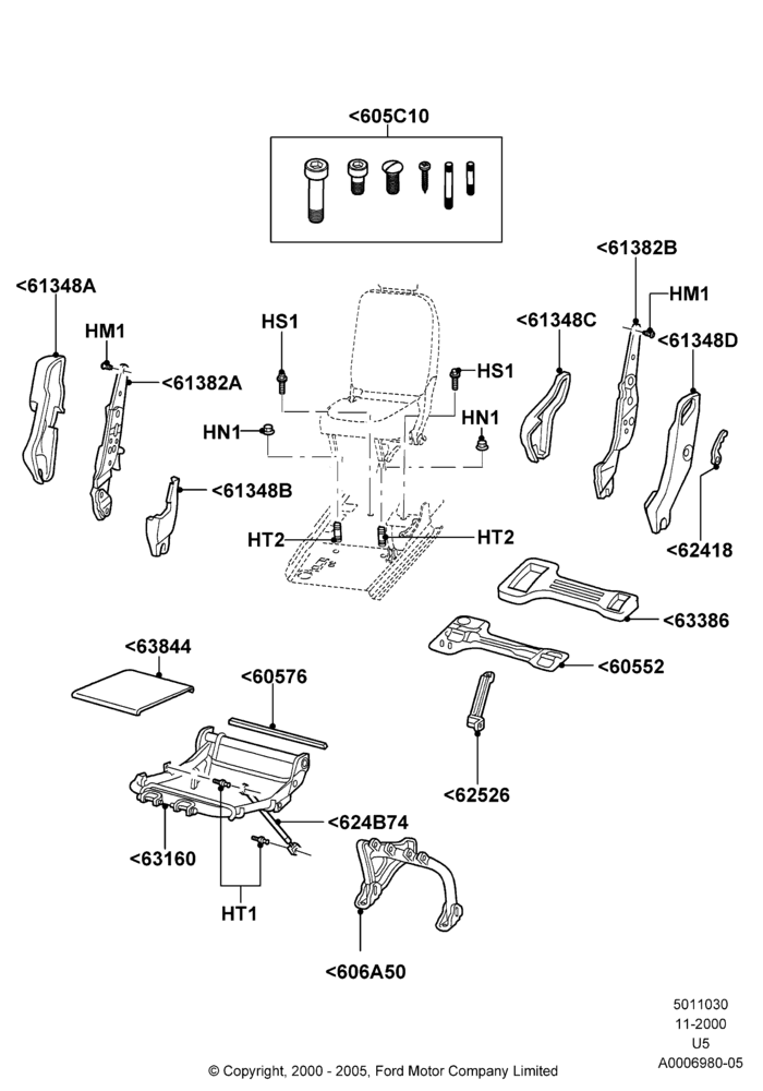 30F - Rear Seat Base, With All Second Row 40-20-40 Seats, 40% Seat, LH Seat; 13/NOV/2000-19/AUG/2002